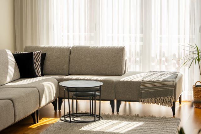 minimalist living room interior with sectional sofa
